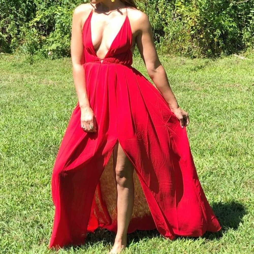 Red Maxi Dress. Open back.